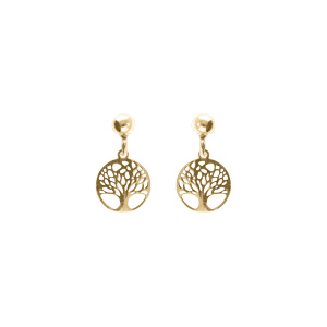 Boucles d\'oreille tige argent dor jaune pendante arbre de vie 10mm - Vue 1