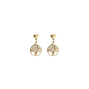 Boucles d\'oreille tige argent dor jaune pendante arbre de vie 8mm - Vue 1