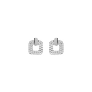 Boucles d\'oreille tige argent rhodi carr oxydes blancs sertis - Vue 1