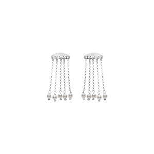 Boucles d\'oreille tige argent rhodi 5 chanettes avec perles blanches - Vue 1