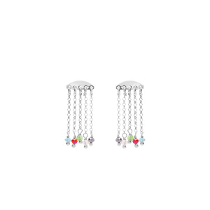 Boucles d\'oreille tige argent rhodi 4 chanettes perles multicouleur - Vue 1