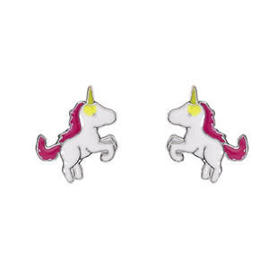 Boucles d\'oreille tige argent rhodi licorne entiere - Vue 1