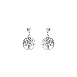 Boucles d\'oreille tige argent rhodi pendante arbre de vie 10mm - Vue 1