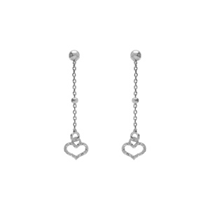 Boucles d\'oreille tige argent rhodi pendante coeur givr - Vue 1