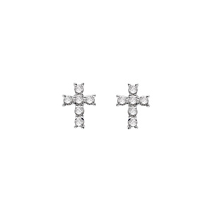 Boucles d\'oreille tige argent rhodi pendentif croix oxydes blancs - Vue 1