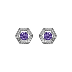 Boucles d\'oreille tige en argent rhodi oxyde violet et contour oxydes blancs - Vue 1