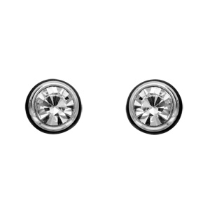 Boucles d\'oreilles en acier oxyde rond blanc serti clos grand modle et fermoir poussette - Vue 1