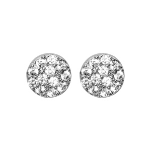 Boucles d\'oreilles en argent rhodi rond pav d\'oxydes blancs sertis et fermoir poussette - Vue 1