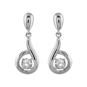 Boucles d\'oreilles pendantes en argent rhodi spirale suspendue avec oxyde blanc serti au centre et fermoir poussette - Vue 1