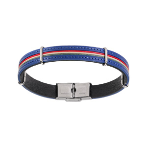 Bracelet acier avec cordon et cuir bovin bleu 20cm rglable - Vue 1