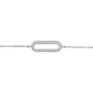 Bracelet acier rectangle bord arrondi et strass rglable 16  20cm - Vue 1