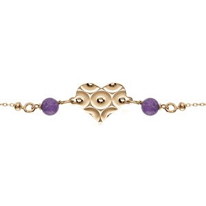 Bracelet argent dor chane boule coeur martel avec 2 boules jade violette vritable rglable 16  190cm - Vue 1