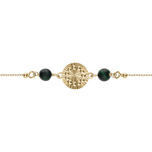 Bracelet argent dor jaune chane boules cercle diamant avec 2 boules malachite vritable rglable 16  19cm - Vue 1