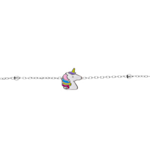 Bracelet argent rhodi boules avec tte licorne rglable 13  16cm - Vue 1