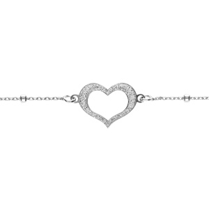 Bracelet argent rhodi chane boules avec coeur givr rglable 16  19cm - Vue 1