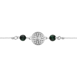 Bracelet argent rhodi chane boules cercle diamant avec 2 boules malachite vritable rglable 16  19cm - Vue 1