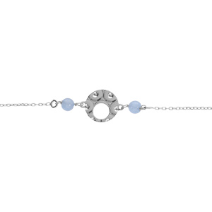 Bracelet argent rhodi pastille martel avec 2 boules jade bleu ciel  rglable 16  19cm - Vue 1