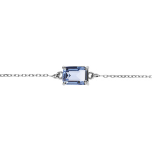 Bracelet argent rhodi pendentif rectangulaire oxyde bleu ciel  rglable 16  19cm - Vue 1