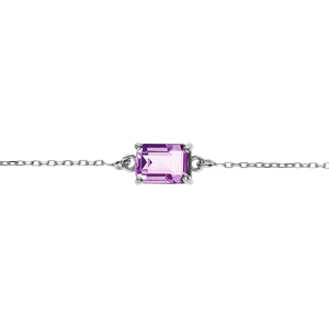 Bracelet argent rhodi pendentif rectangulaire oxyde violet  rglable 16  19cm - Vue 1