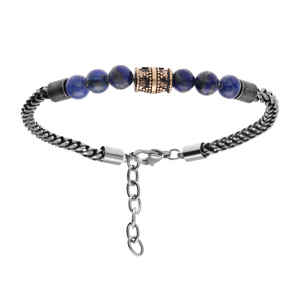 Bracelet en acier avec perles bleues et tube finement dcor 19+3cm - Vue 1