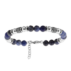 Bracelet en acier boules motifs et boules en Sodalite vritable 19+3cm - Vue 1