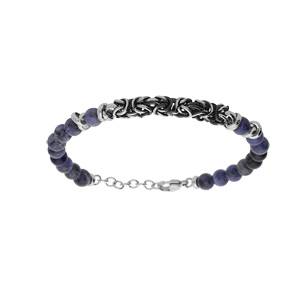 Bracelet en acier boules Sodalite bleu vritable et maille royale 19+2cm - Vue 1