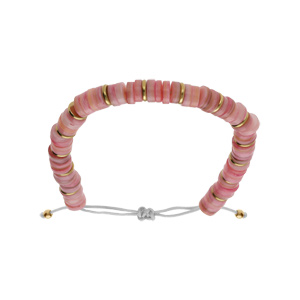 Bracelet en acier et PVD dor rglable rondelles coquillage teint rose - Vue 1