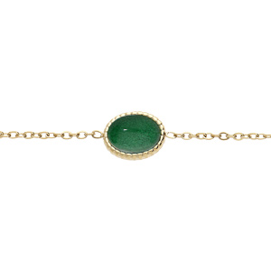 Bracelet en acier et PVD jaune chaine avec cabochon couleur vert 16+3cm - Vue 1