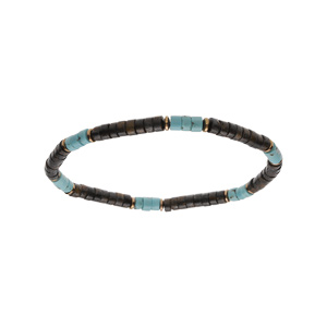 Bracelet en acier extensible turquoise imitation, ilmenite, hmatite - Vue 1