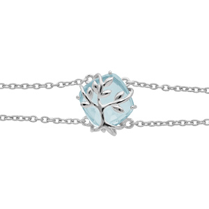 Bracelet en argent platin double chane avec oxyde bleu ciel motif arbre de vie 16+3cm - Vue 1