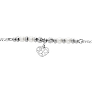 Bracelet en argent rhodi avec pampille coeur et perle blanche de synthse 16+3cm - Vue 1