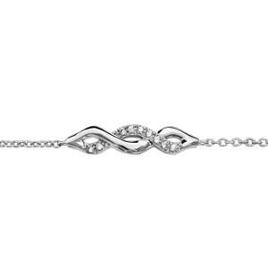 Bracelet en argent rhodi chane avec au milieu 1 torsade faite avec 1 brin lisse et 1 rail d\'oxydes blancs sertis - longueur 16cm + 3cm de rallonge - Vue 1