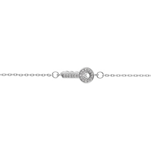 Bracelet en argent rhodi chane avec clef et oxydes blancs sertis 16+3cm - Vue 1