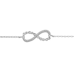 Bracelet en argent rhodié chaîne avec au milieu trèfle à 4 feuilles lisse -  longueur 16cm +