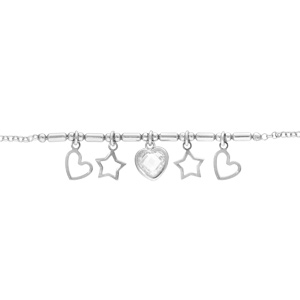 Bracelet en argent rhodi chane avec pampilles coeurs , toile 16+3cm - Vue 1