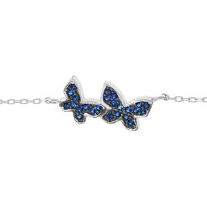 Bracelet en argent rhodié et laque de couleurs, papillons