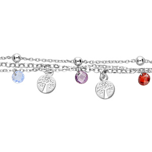 Bracelet en argent rhodi 3 chanes avec pampilles arbre de vie et pierres multi couleurs 15+3cm - Vue 1