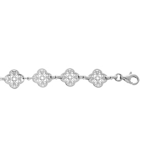 Bracelet en argent rhodié maille rectangulaire fine diamantée 16+3cm