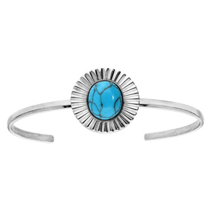 Bracelet jonc en acier avec motif stylis et perle turquoise - Vue 1