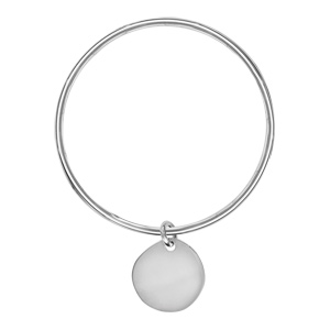 Bracelet jonc en argent massif largeur 3mm et diamtre 62mm avec galet coulissant  graver - Vue 1