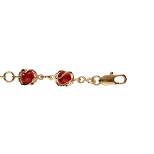 Bracelet plaqu or boules rouges  rglable 16  19cm - Vue 1