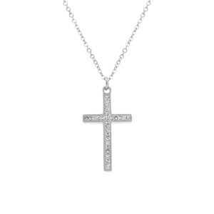 Collier acier croix et strass rglable 40  45cm - Vue 1