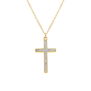 Collier acier dor croix et strass rglable 40  45cm - Vue 1