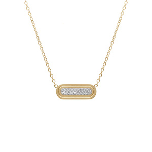 Collier acier dor motif rectangle avec strass rglable 40  45cm - Vue 1