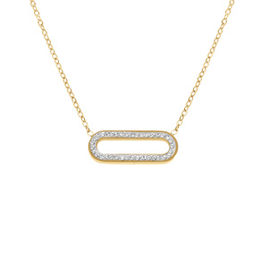 Collier acier dor rectangle bord arrondi et strass rglable 40  45cm - Vue 1