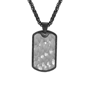 Collier acier et PVD noir avec pendentif rectangulaire 35X20mm motif, rglable 55cm  60cm - Vue 1