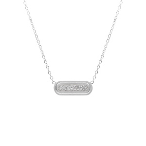 Collier acier motif rectangle avec strass rglable 40  45cm - Vue 1