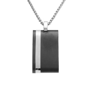 Collier acier pendentif rectangulaire 27 x 16mm PVD noir rglable 50  55cm - Vue 1