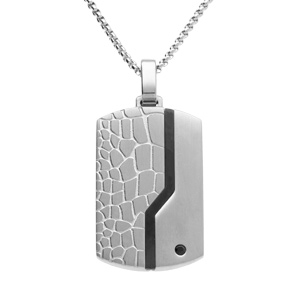 Collier acier pendentif rectangulaire 30 x 18mm pans arrondi rglable 50  55cm - Vue 1