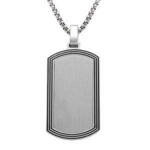 Collier acier pendentif rectangulaire 35 x 18mm rainur pans arrondi rglable 50  55cm - Vue 1